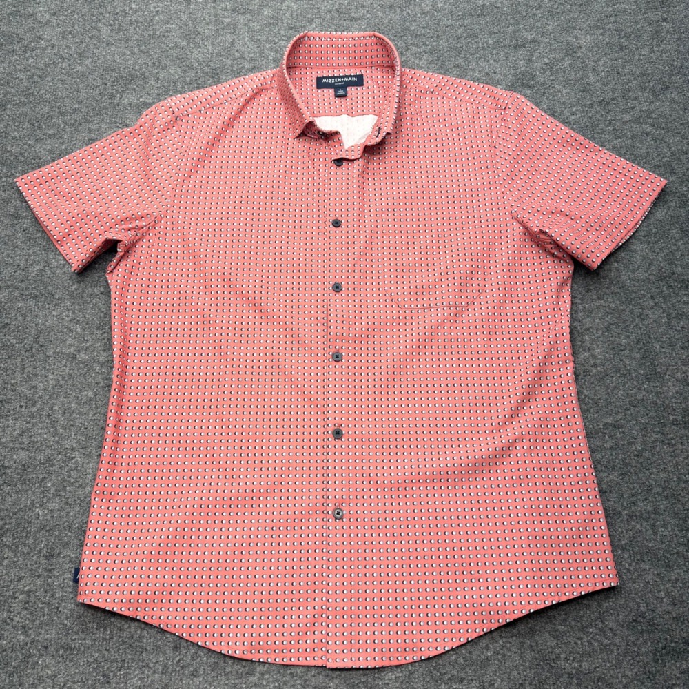 Mizzen+Main Leeward Trim Fit Short Sleeve Button Down Shirt Coral Pink Large